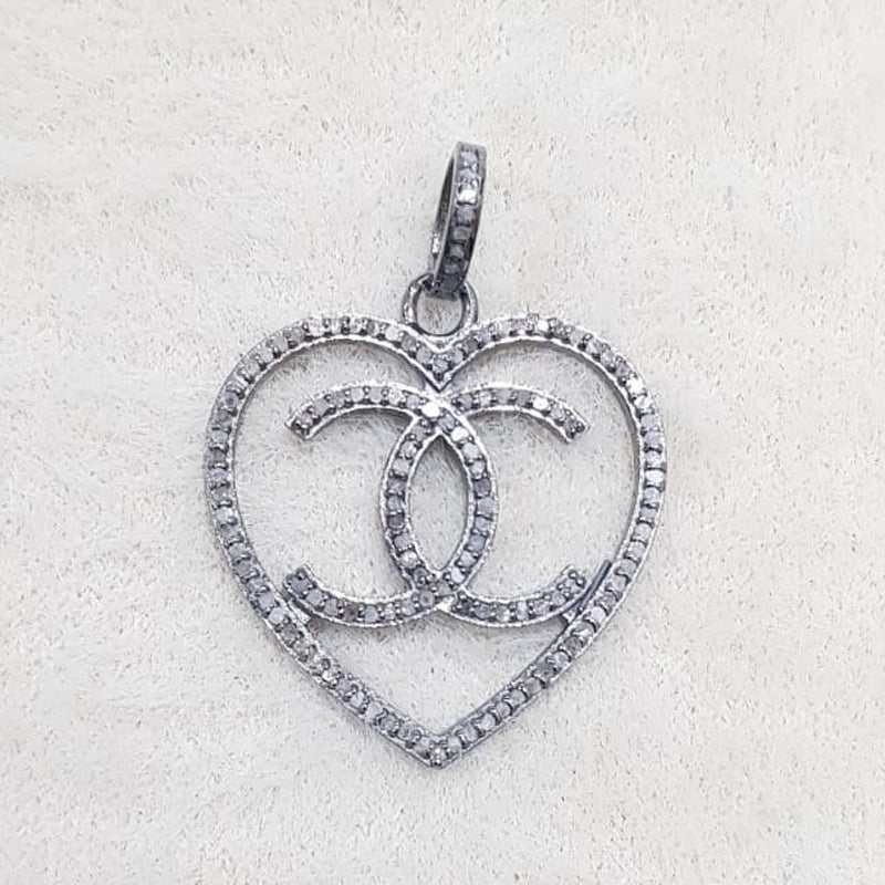 Classic CC Heart, Pave Diamond Heart With CC Pendant, Open Heart, Silver Jewelry