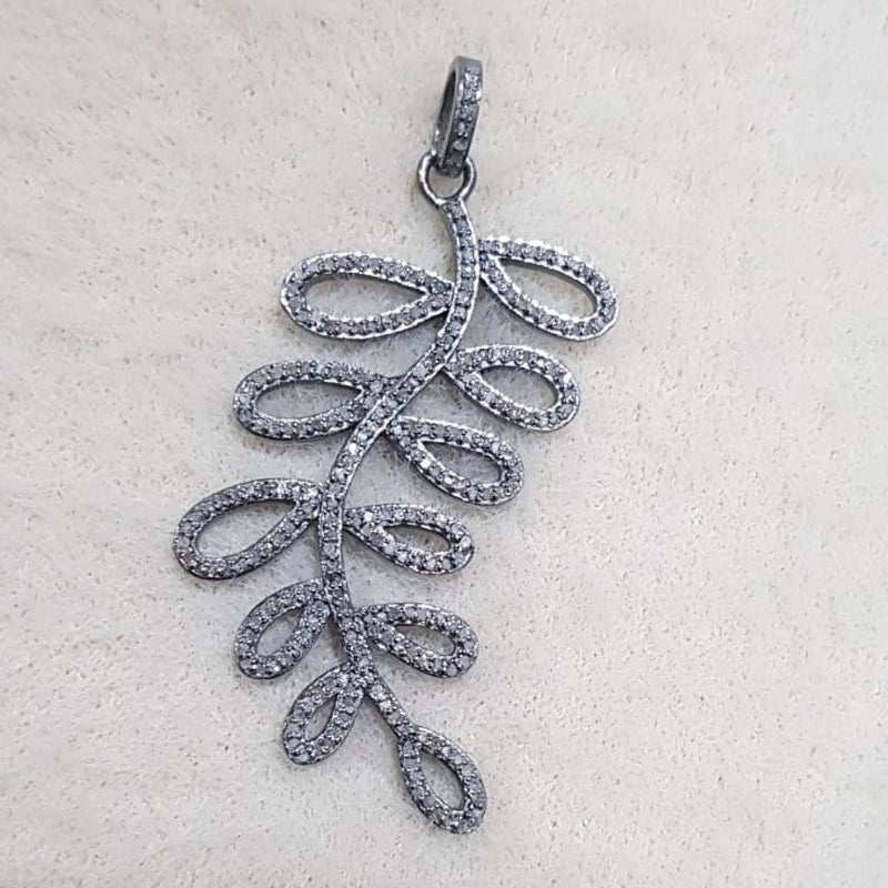 Fancy Attractive Designer Pave Diamond Leaf Pendant, leaf Stylish Pendant, Silver Jewelry