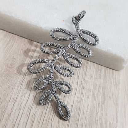 Fancy Attractive Designer Pave Diamond Leaf Pendant, leaf Stylish Pendant, Silver Jewelry