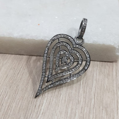 Beautiful Designed Heart Pendant With Pave Layer, Stylish Heart Pendant, Silver Jewelry