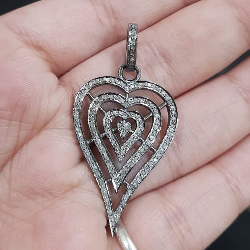 Beautiful Designed Heart Pendant With Pave Layer, Stylish Heart Pendant, Silver Jewelry