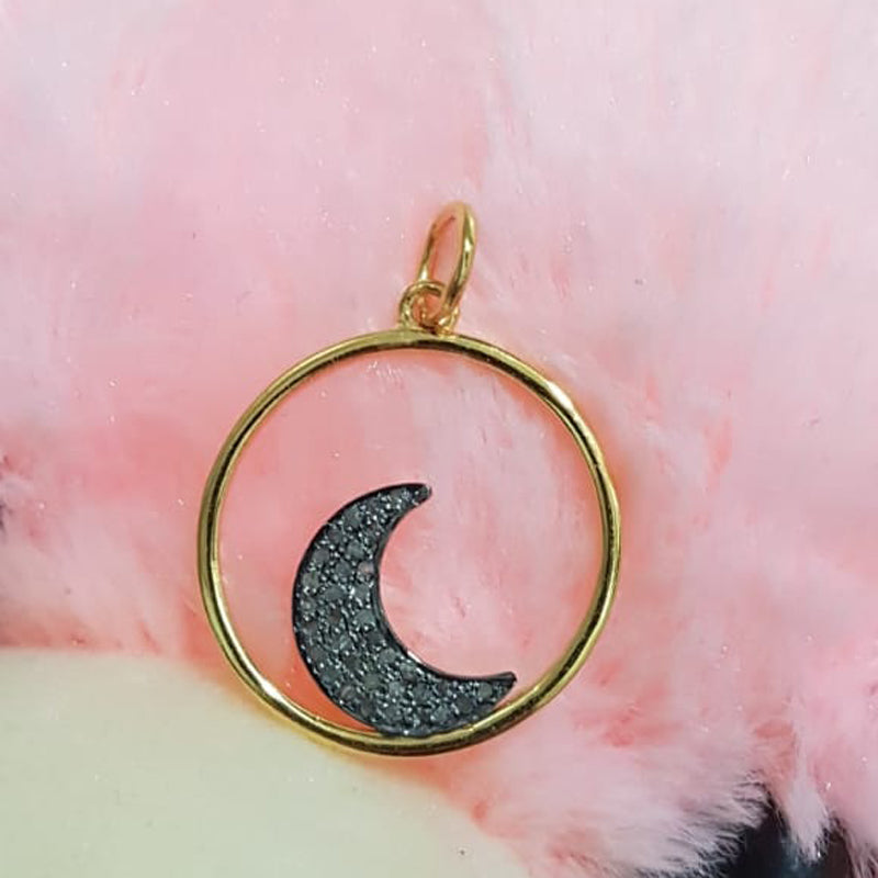 Eternal Moon Pendant, Glamorous Designer Handmade Two Tone Moon Pendant, Gift For Favorite One