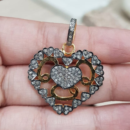 Attractive Pave Diamond Handmade Fancy Designer Heart pendant, Silver Jewelry