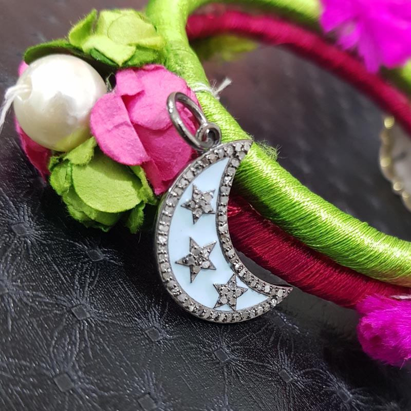 Unique Designer Handmade Moon Style Pendant With Pave Diamond, Silver Jewelry, Gift For Her