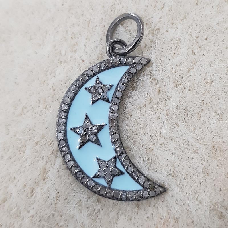 Unique Designer Handmade Moon Style Pendant With Pave Diamond, Silver Jewelry, Gift For Her