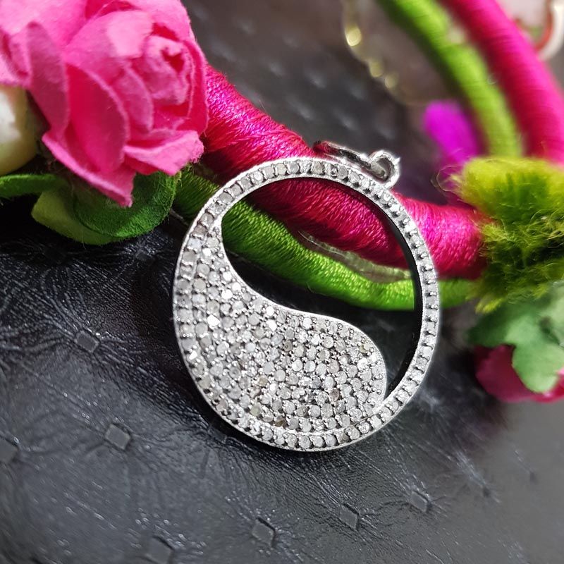 Classic Round Pendant, Attractive Pave Diamond Handmade Fancy Designer Round pendant