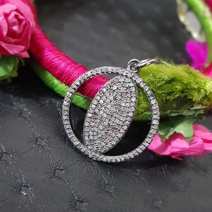 Unique Designer Handmade Round Style Pendant With Pave Diamond, Silver Jewelry