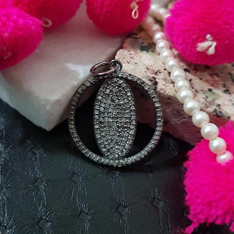 Unique Designer Handmade Round Style Pendant With Pave Diamond, Silver Jewelry