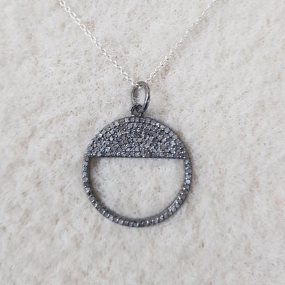 A Designer's Pendant Masterpiece, 925 Sterling Silver Handmade beautiful Round Pendant With Pave Diamond