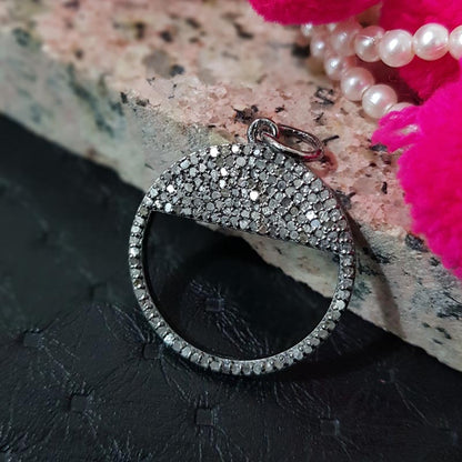 A Designer's Pendant Masterpiece, 925 Sterling Silver Handmade beautiful Round Pendant With Pave Diamond