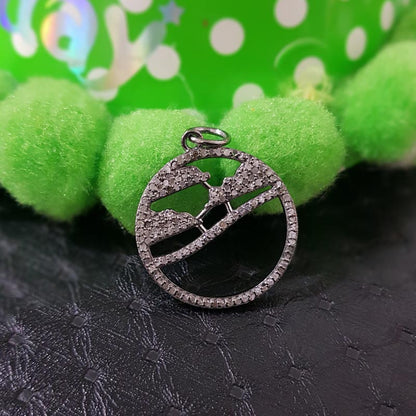 Shiny Statement Pendant, Sterling Silver Handmade Beautiful Round Pendant With Pave Diamond, Silver Jewelry