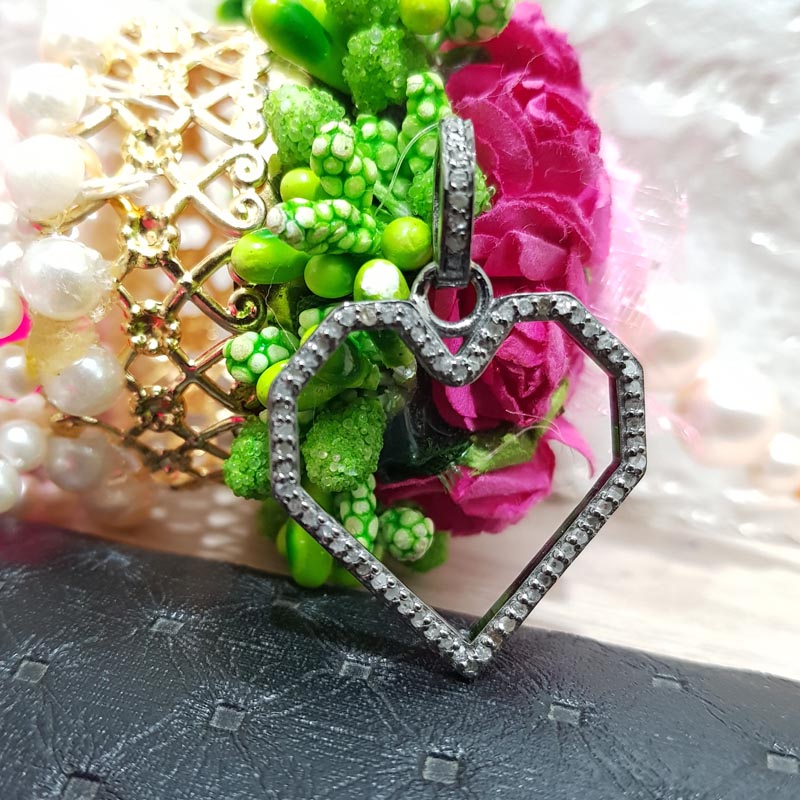 A Shining Open Heart Pendant, Glamorous Designer Handmade Open Heart Pendant With pave Diamond,