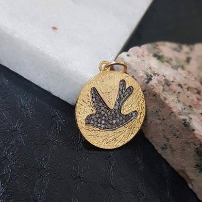 Glamorous Designer Handmade Beautiful Bird Pendant With Pave Diamond, Disk Stylish Necklace, Silver Jewelry