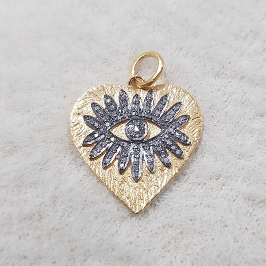 Beautiful Designed Pave Diamond Handmade Heart Pendent With Evil Eye, Gift For Lover, Anniversary Gift