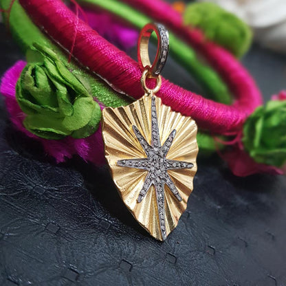 Handmade Designer Round Starburst Pendent With Pave Diamond, Silver Jewelry