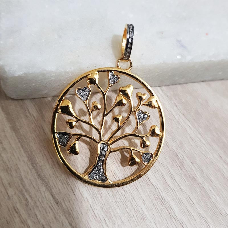 Tree of Life Pendant, Attractive 925 Sterling Silver Stylish Round Tree Pendant With Pave Diamond, Silver Jewelry