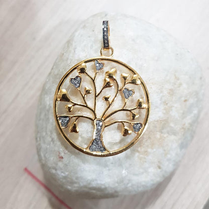 Tree of Life Pendant, Attractive 925 Sterling Silver Stylish Round Tree Pendant With Pave Diamond, Silver Jewelry