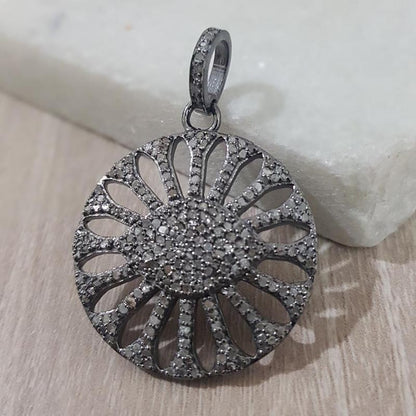 Evil Eye Protection Pendant, Good Looking Handmade Designer Round Shape Flower Pendent With Pave Diamond, Silver Jewelry