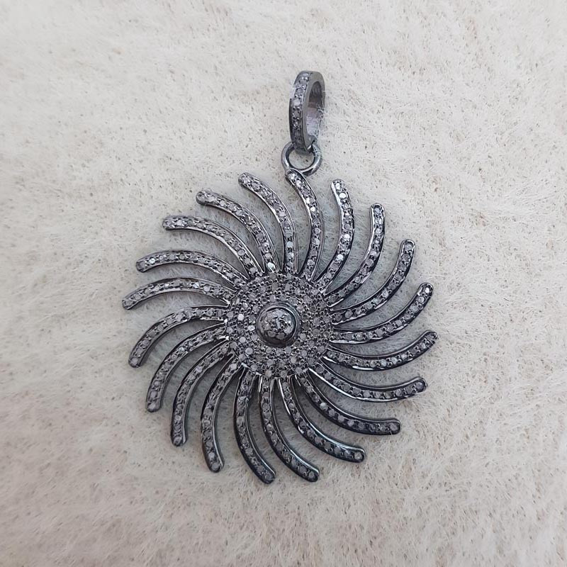 Glamorous Designer Handmade Beautiful Round Shape Flower Pendant With Pave Diamond, Silver Jewelry