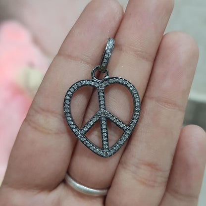 Peace Charm Pendant, 925 Sterling Silver Handmade Peace Pendent With Pave Diamond, Silver Jewelry