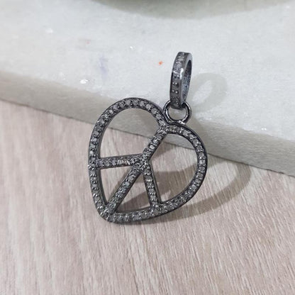 Peace Charm Pendant, 925 Sterling Silver Handmade Peace Pendent With Pave Diamond, Silver Jewelry