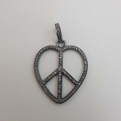 Beautiful Black Pave Diamond Peace Pendant, Silver Jewelry, Gift For Love