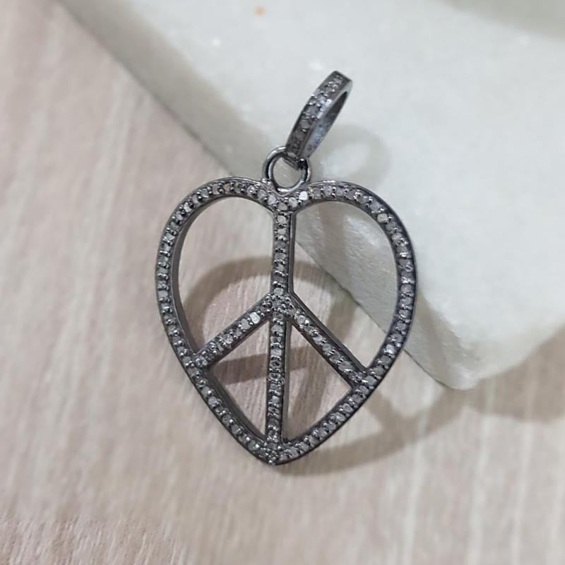 Beautiful Black Pave Diamond Peace Pendant, Silver Jewelry, Gift For Love