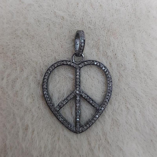 Beautiful Black Pave Diamond Peace Pendant, Silver Jewelry, Gift For Love