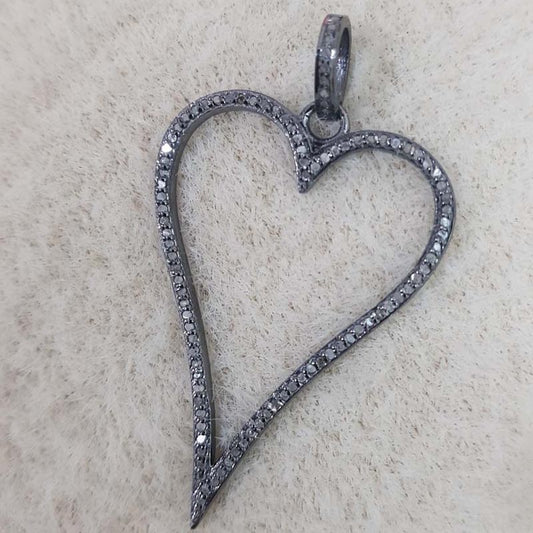 Heartfelt Elegance Open Heart Pendant, Stylish 925 Sterling Silver Handmade Open Heart Pendant With pave Diamond, Silver Jewelry