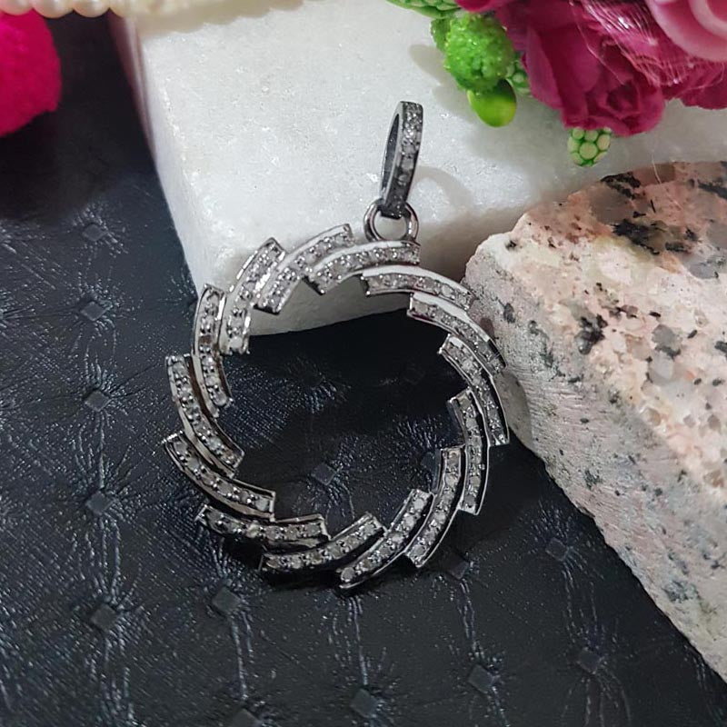 Luxurious Fancy Pendant, Attractive Pave Diamond Handmade Fancy Designer Round pendant, Silver Jewelry