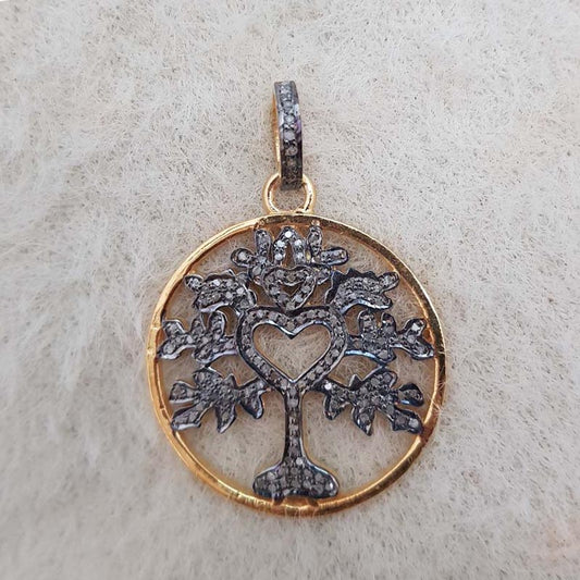 Glamorous Designer Handmade Beautiful Round Shape Tree Pendant With Pave Diamond, Shiny Round Heart Tree Pendant, Silver Jewelry