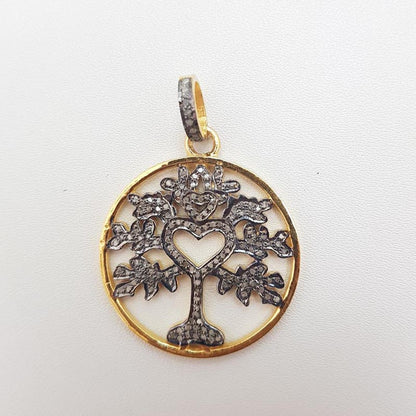 Glamorous Designer Handmade Beautiful Round Shape Tree Pendant With Pave Diamond, Shiny Round Heart Tree Pendant, Silver Jewelry