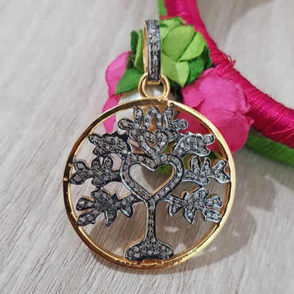 Glamorous Designer Handmade Beautiful Round Shape Tree Pendant With Pave Diamond, Shiny Round Heart Tree Pendant, Silver Jewelry