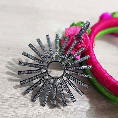 Fashionable Sunburst Pendant, Unique Designer Handmade Starburst Pendant With Pave Diamond, Silver Jewelry