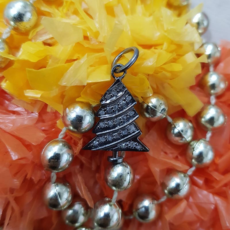 Festive Delights Christmas Charms, Good Looking Handmade Designer Fancy Tree Charms With Pave Diamond, Silver Jewelry