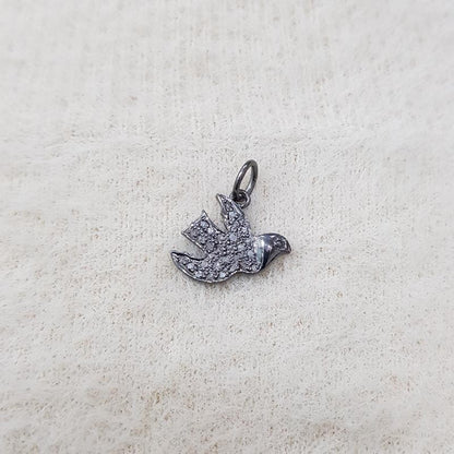 Glamorous Designer Handmade Beautiful Bird Charms With Pave Diamond, Minimal Bird Charm, Silver Jewelry