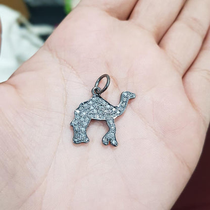 Beautiful Designed Handmade Fancy Camel Shape Charm With Pave Diamond, Silver Jewelry