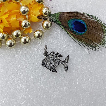 Stylish 925 Sterling Silver Handmade Beautiful Fancy Fish Charms With Pave Diamond, Silver Jewelry