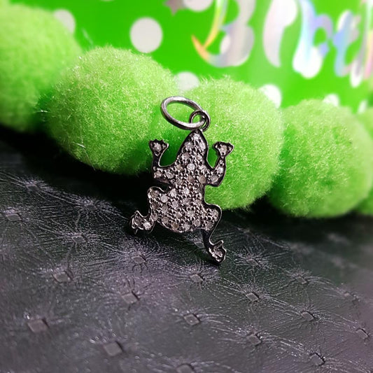 Lucky Leap Frog Pendant, Elegant Fancy Style 925 Sterling Silver Handmade Beautiful Frog Shape Charm With Pave Diamond, Silver Jewelry