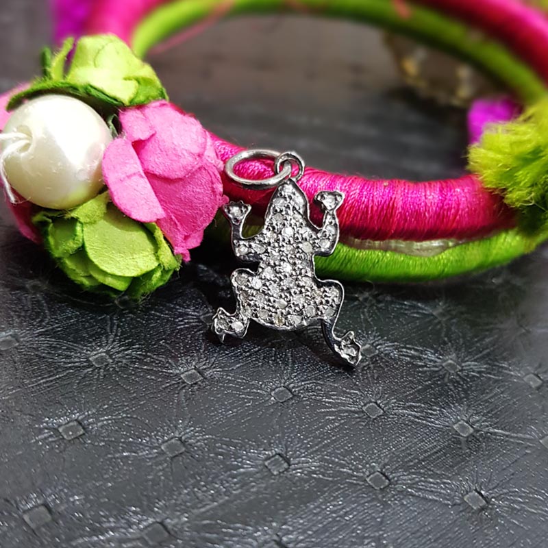 Lucky Leap Frog Pendant, Elegant Fancy Style 925 Sterling Silver Handmade Beautiful Frog Shape Charm With Pave Diamond, Silver Jewelry