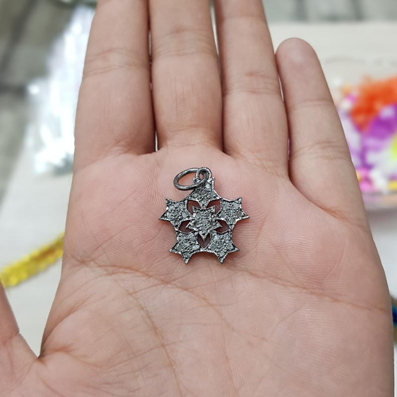 Star of Hope Pendant, 925 Solid Sterling Silver Natural Pave Diamond Handmade Fancy Star Charms, Silver Jewelry, birthday Gift