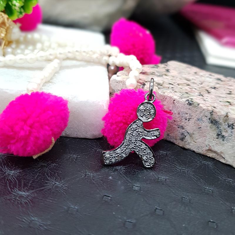 Beautiful Designed 925 Sterling Silver Handmade Fancy Charm With Pave Diamond, Gift For Her, Him