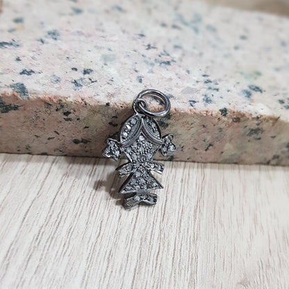 Dainty Doll Delight Charm, Unique Design Handmade 925 Sterling Silver Beautiful Charm With Pave Diamond, Silver Jewelry, Minimalist Charm