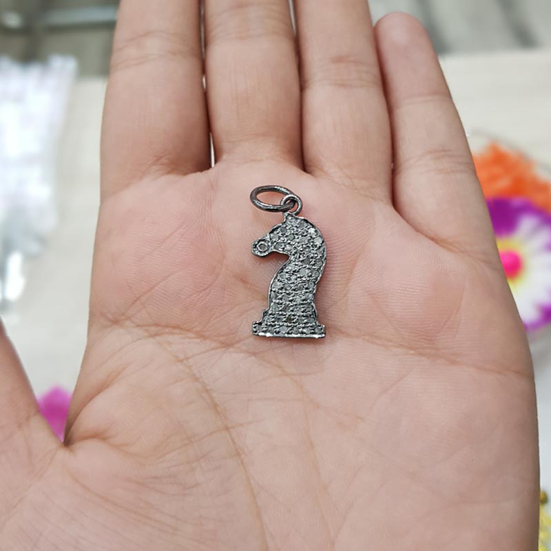 Glamorous Designer Handmade Beautiful Horse Charm With Pave Diamond, Gift For Girl, Silver Jewelry