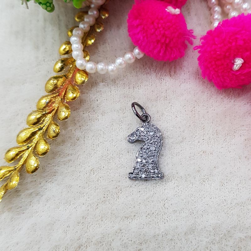 Glamorous Designer Handmade Beautiful Horse Charm With Pave Diamond, Gift For Girl, Silver Jewelry