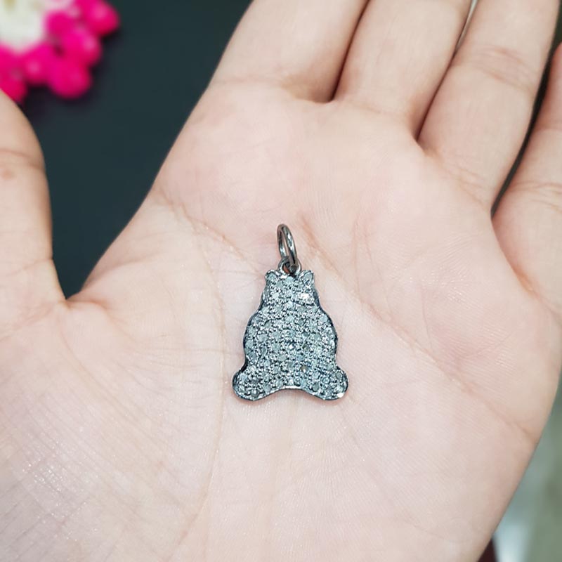 Cuddly Teddy Delight Charm, Stylish 925 Sterling Silver Handmade Beautiful Bear Shape Charm With Pave Diamond, Silver Jewelry