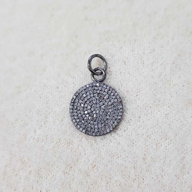 Classic Round Disk, Round Designer Fancy Style Disk Pendent With Pave Diamond, Silver JEwelry