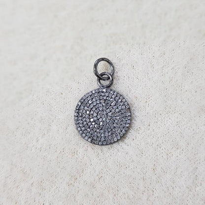 Classic Round Disk, Round Designer Fancy Style Disk Pendent With Pave Diamond, Silver JEwelry