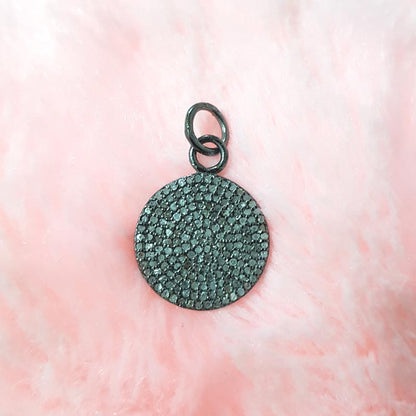 Classic Round Disk, Round Designer Fancy Style Disk Pendent With Pave Diamond, Silver JEwelry