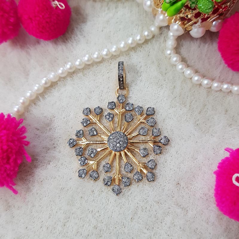 Charmed Flower Blossom, New Attractive Designer 925 Sterling Silver Handmade Beautiful Flower Pendent with Pave diamond, Silver Jewelry